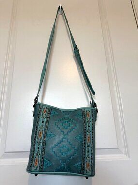 Montana West Turquoise Embroidered Shoulder Bag  Adjustable Strap S/M Western Az